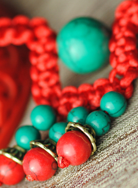 手工编织红色复古民族风锁骨链