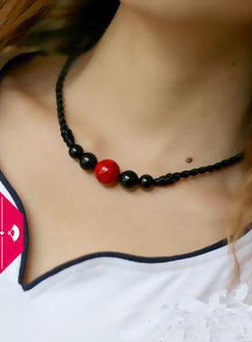 甜美风玛瑙复古撞色可调节锁骨链