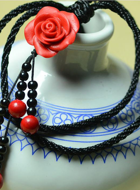 流苏红色棉麻喜庆风文艺范毛衣链