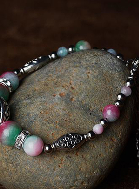 甜美风苗银复古配饰招桃花手链