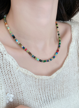 多巴胺彩色锁骨项链女款2025夏季新款百搭潮流时尚颈链配饰饰品