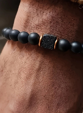 跨境爆款男士火山石手链方块黑玛瑙时尚的珠宝适合现代绅士