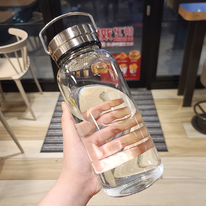 1000ml超大容量玻璃杯透明带茶隔水杯女夏ins风男女便携耐热杯子 - 图0