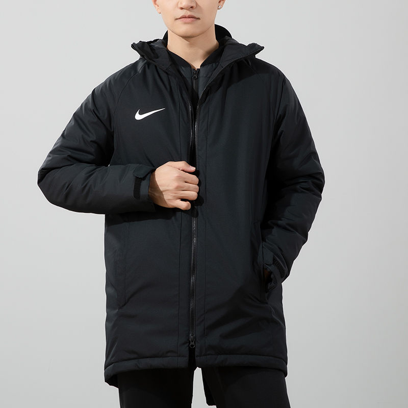 Nike耐克棉服男2021新款中长款足球训练服外套连帽棉衣893799-010