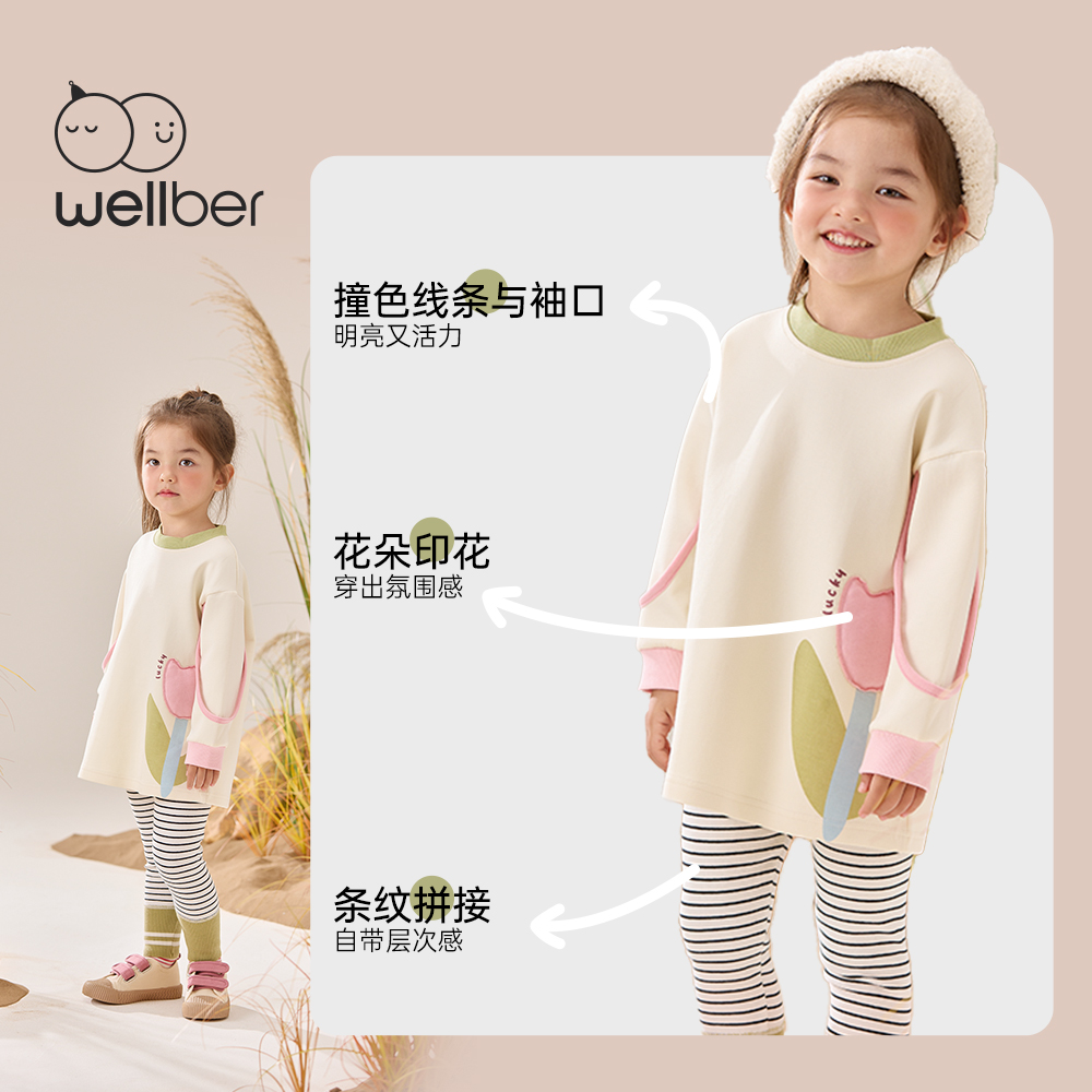 威尔贝鲁儿童套装2024新款洋气时髦潮酷女童装连衣裙宝宝秋装秋季