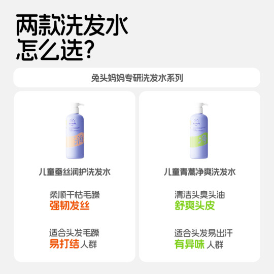 兔头妈妈儿童洗发水男童女孩顺滑宝宝洗发露清洁头皮柔顺舒爽护发