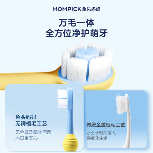 兔头妈妈儿童牙刷宝宝换牙期软毛口腔清洁乳牙护齿万毛牙刷1-3-12 - 图2