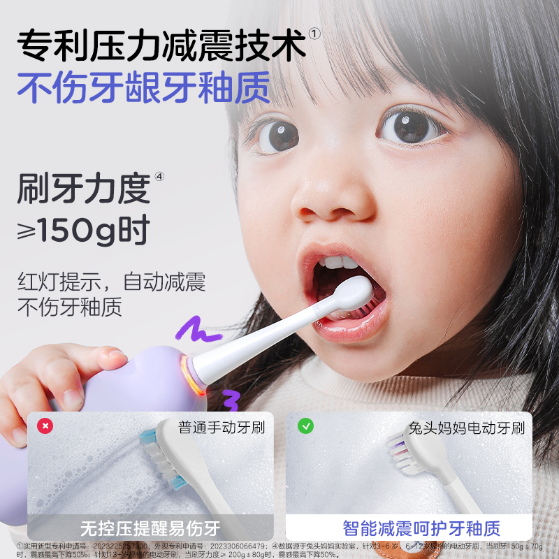 兔头妈妈磁悬浮电动牙刷儿童专用软毛刷头声波自动清洁轻巧不振手