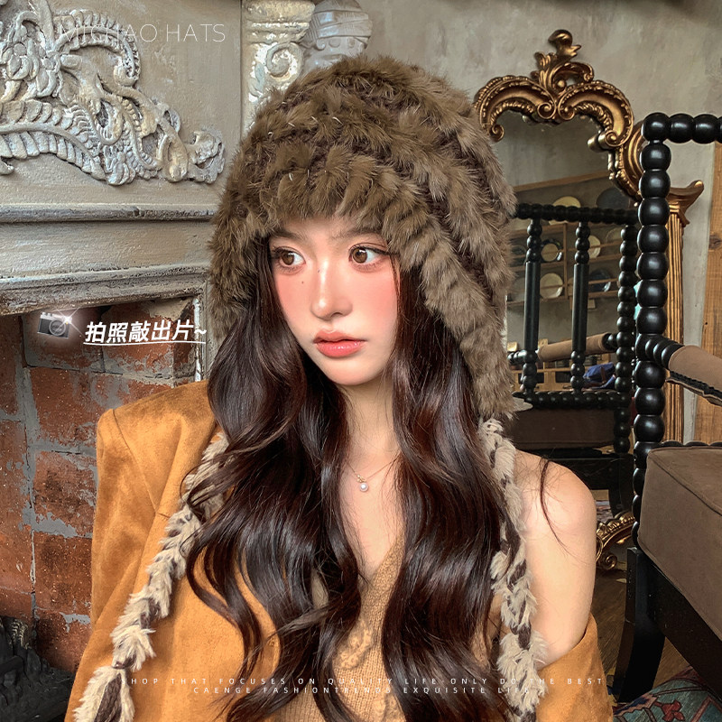 兔毛针织帽子女2025新款毛绒渔夫帽时尚百搭显脸小秋冬季毛线盆帽,淘宝优惠券,粉丝福利购,淘宝优惠卷