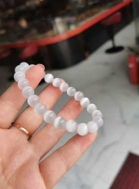 满100包邮/白色猫眼荧光女士手串/水晶玻璃手链8毫米/佳飞龙玛瑙