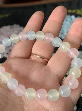 包邮天然玛瑙石多宝马卡龙七彩玉髓手链粉油青天蓝色手串女款8米