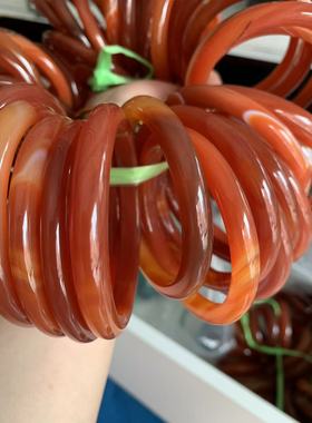 包邮深红色玛瑙桔红色玉髓手镯叮当细镯手环儿童52-54-56-60