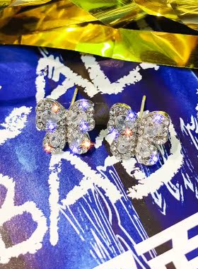 银针镶钻蝴蝶超仙锆石百搭耳环