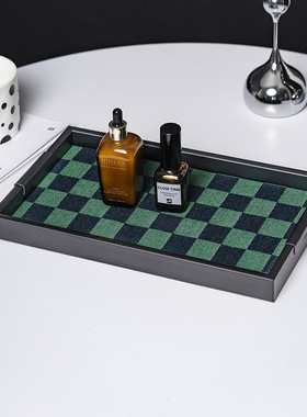 跨境高级香水托盘玄关收纳盘桌面饰品置物托盘桌面棋盘格装饰