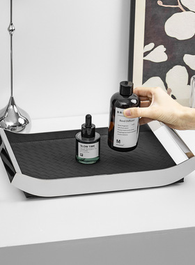 北欧不锈钢托盘香薰摆件装饰托盘编织皮革轻奢高级感展示收纳盘