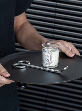 ins风木脚金属托盘客厅桌面玄关收纳盘香薰摆件置物盘圆形装饰盘