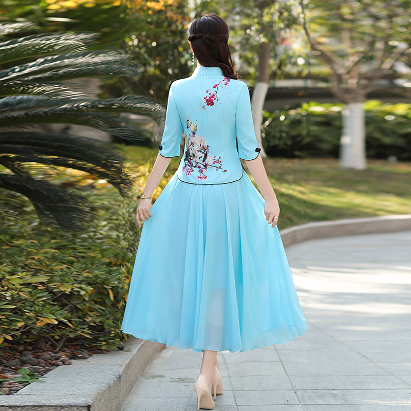 帛合旗舰店改良版旗袍中年妈妈两件套装民国唐装女夏天中国风汉服连衣裙3