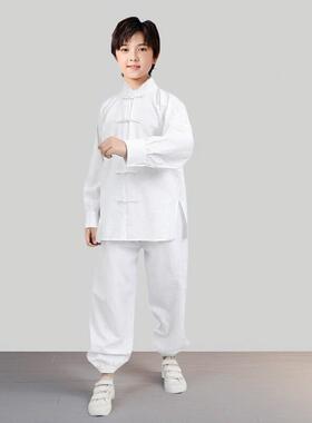 送扇子儿童武术服练功服纯色长短袖女童男套装武术馆训练太极功夫