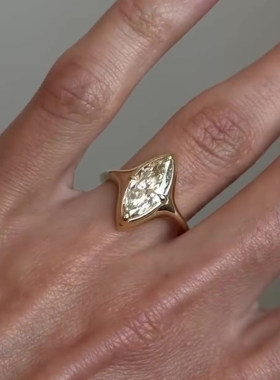 中古极简风爆闪马眼锆石戒指小众复古个性百搭金色食指戒包邮