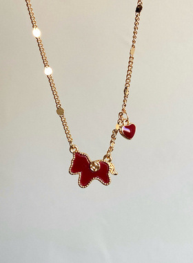 马上有钱~新中式闪钻小马红色滴油爱心项链女精致本命年复古项饰