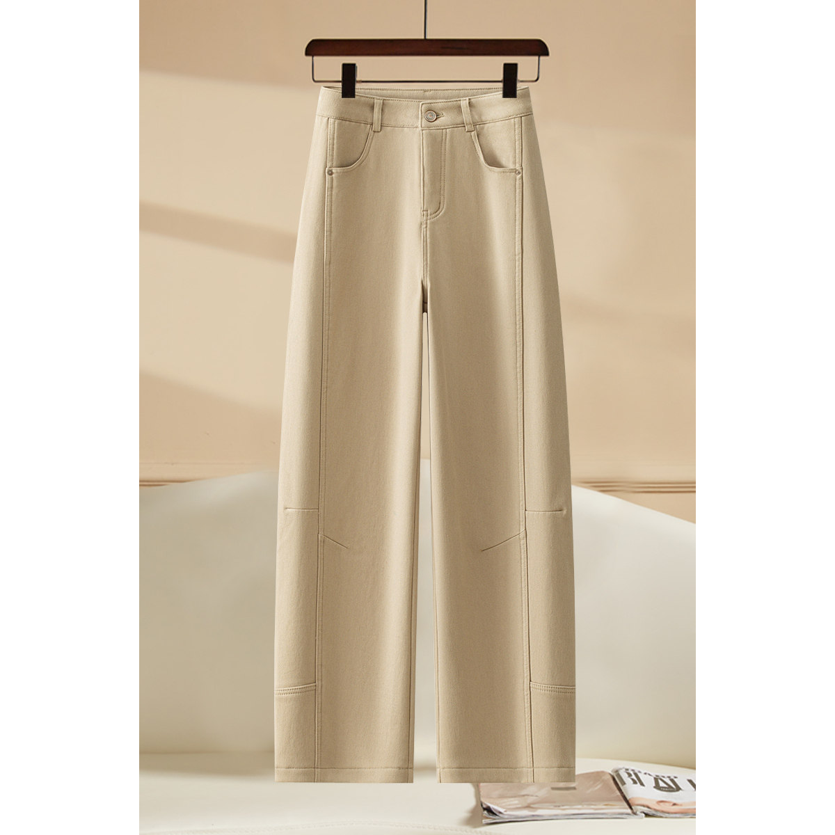 女冬季高腰显瘦直筒休闲裤子微弹口袋简约休闲女裤大码保暖,淘宝优惠券,粉丝福利购,淘宝优惠卷