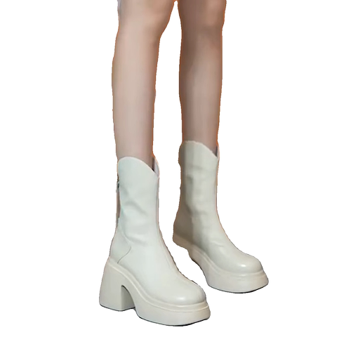 短靴女厚底2023秋冬新款英伦风小个子粗跟防水台切尔西高跟马丁靴 - 图3