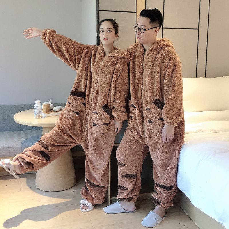 连体情侣秋冬珊瑚绒可爱200斤睡衣 贝慕雪睡袍/浴袍