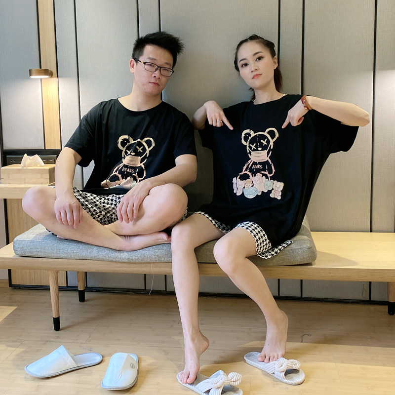 情侣格子大码卡通可外穿纯棉睡衣 贝慕雪睡衣/家居服套装