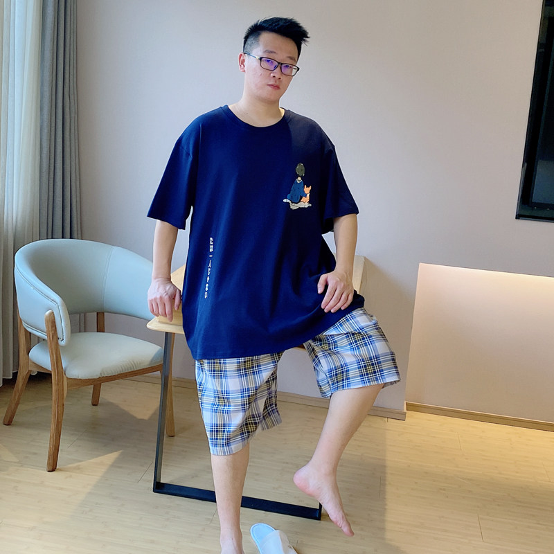 大码男200斤半袖短裤全棉格子睡衣 贝慕雪睡衣/家居服套装