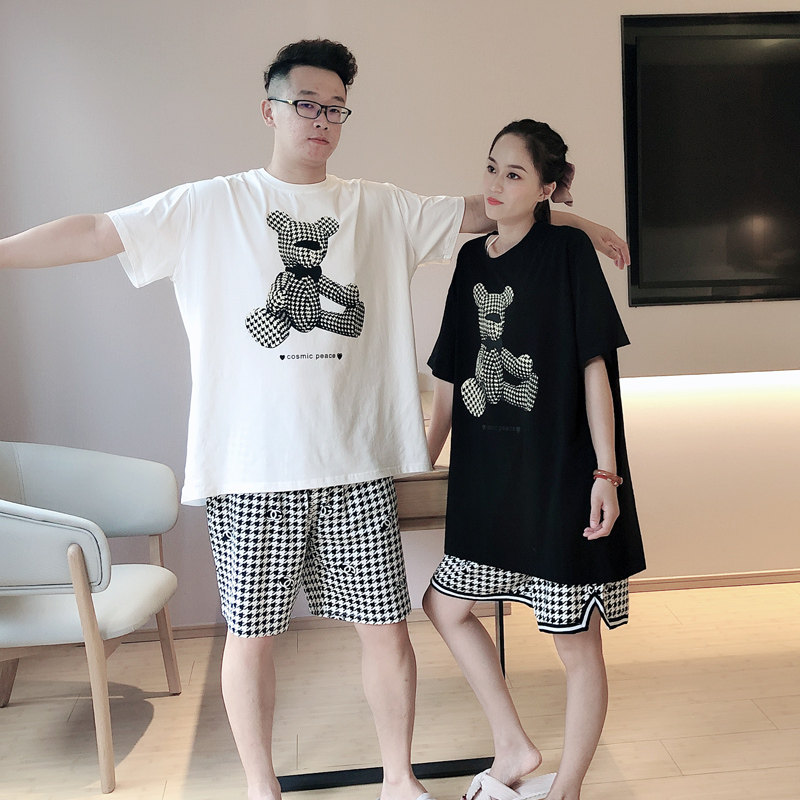 情侣夏季纯棉短袖休闲可外穿睡衣 贝慕雪睡衣/家居服套装