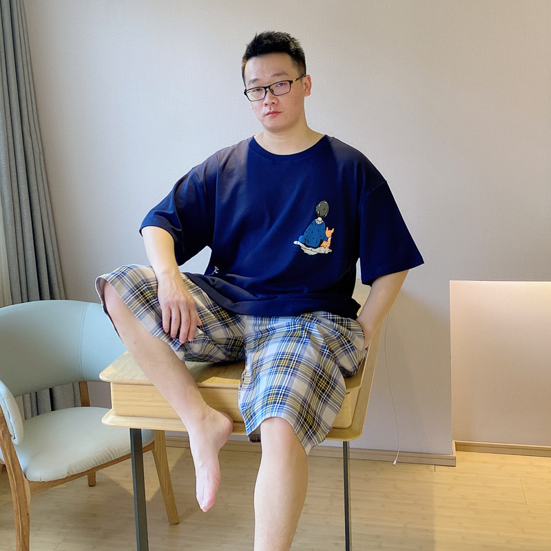 大码男200斤半袖短裤全棉格子睡衣 贝慕雪睡衣/家居服套装