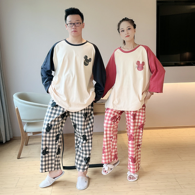 2022秋冬款情侣纯棉格子卡通男睡衣 贝慕雪睡衣/家居服套装