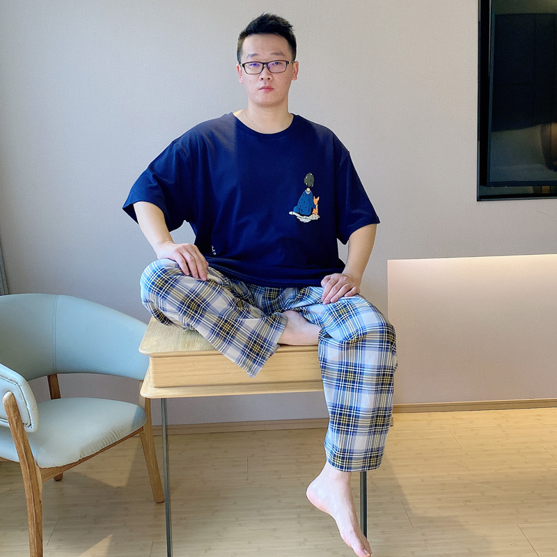 男士春秋款半袖纯棉加肥加大斤睡衣 贝慕雪睡衣/家居服套装