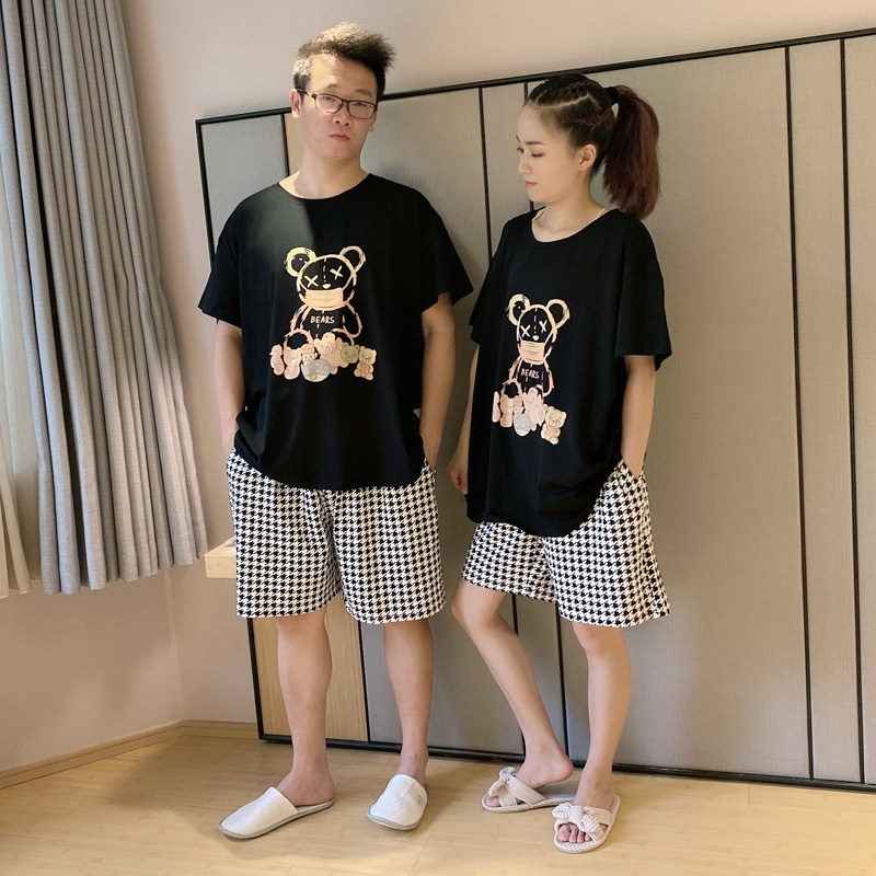 情侣格子大码卡通可外穿纯棉睡衣 贝慕雪睡衣/家居服套装