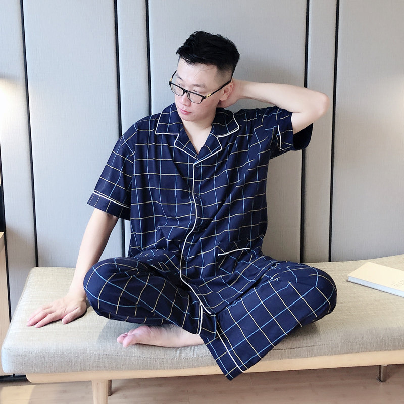 男短袖长裤全棉大码特大300斤睡衣 贝慕雪睡衣/家居服套装