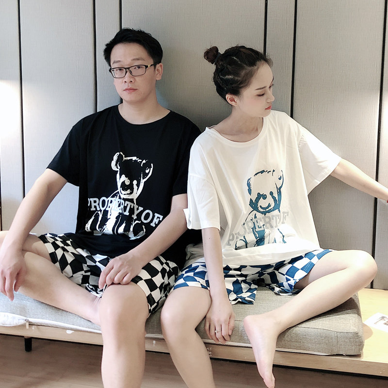 格子情侣卡通男女可外穿加大码睡衣 贝慕雪睡衣/家居服套装