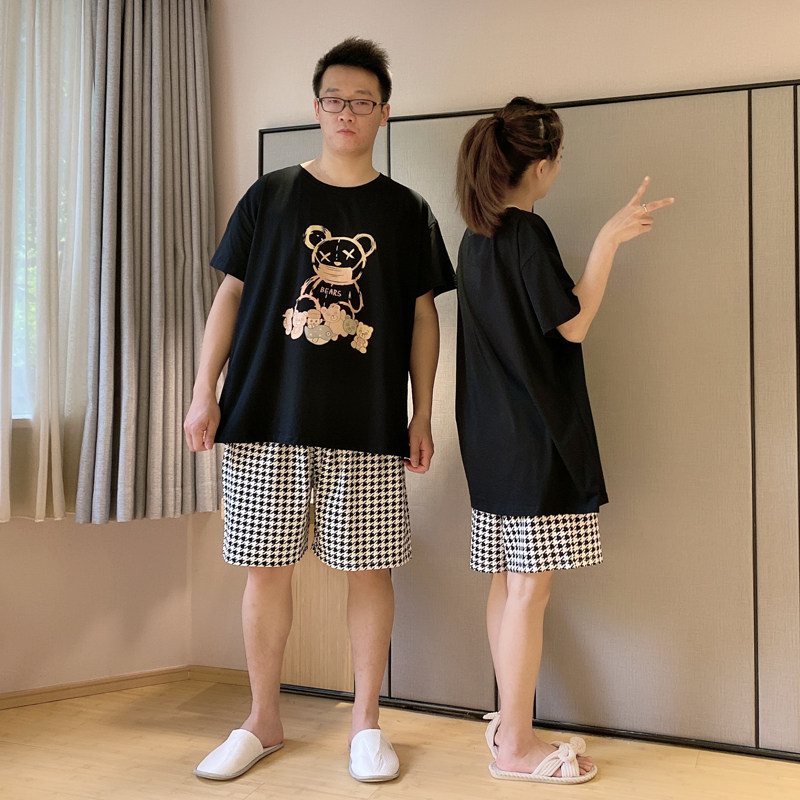 情侣格子大码卡通可外穿纯棉睡衣 贝慕雪睡衣/家居服套装