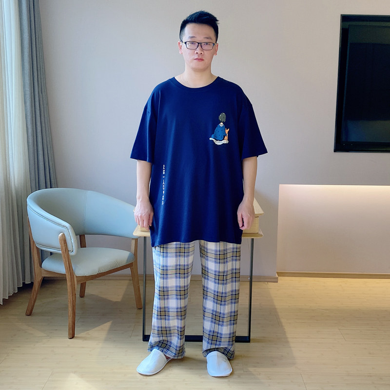 男士春秋款半袖纯棉加肥加大斤睡衣 贝慕雪睡衣/家居服套装