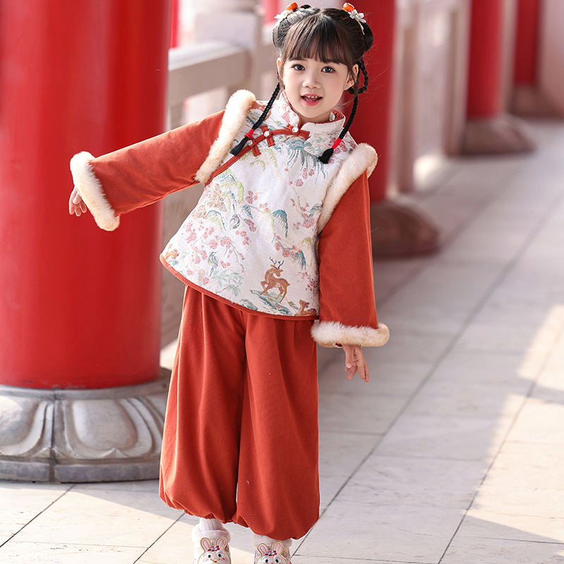 女童拜年服冬装儿童过年服国风男童周岁礼服宝宝唐装年服新年衣服