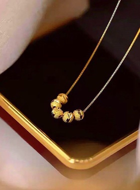 s925纯银爆款五福临门项链女生小众转运珠黄金色锁骨链不易掉色