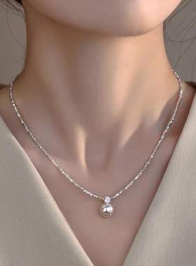 纯银925碎银几两珍珠项链女轻奢小众简约设计感锁骨链时尚个性配
