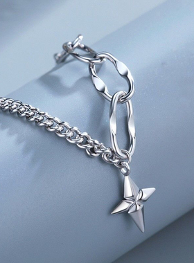 纯银S925冷酷星芒手链潮男女手环时尚个性嘻哈饰品韩版粗链条手链