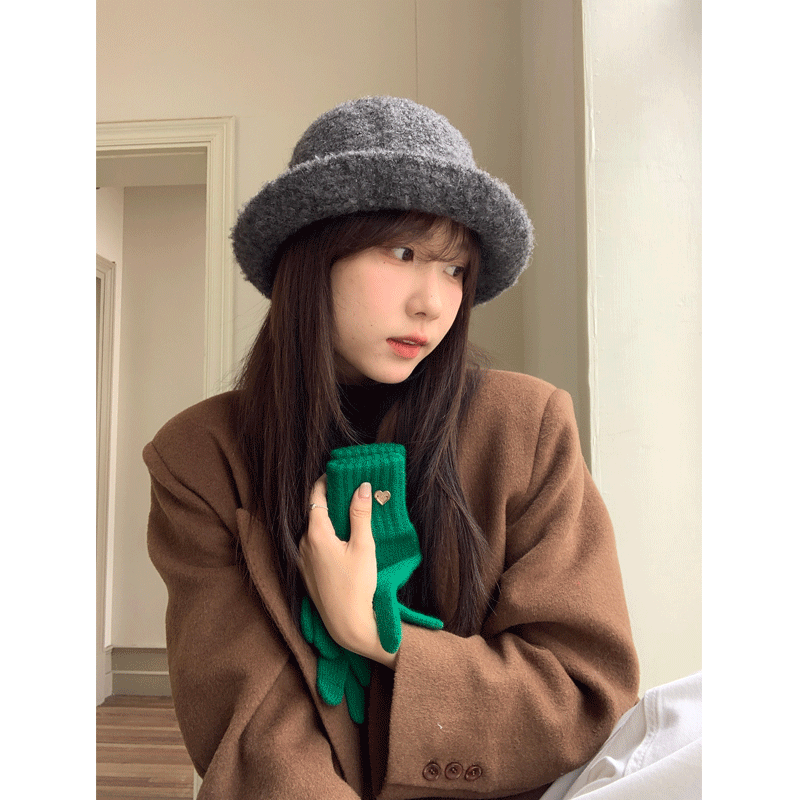 芝士商店~羊毛卷边渔夫帽女冬季休闲帽子显脸小盆帽灰色千金礼帽,淘宝优惠券,粉丝福利购,淘宝优惠卷