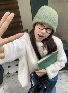 芝士商店金标羊毛混纺纯色毛线帽