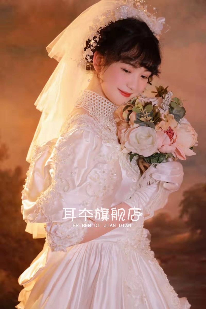 影楼主题vintage古着露背港风婚纱 耳夲婚纱
