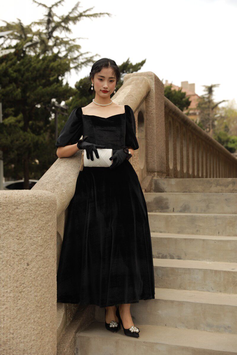 法式复古宫廷风黑色影楼主题礼服裙 耳夲礼服/晚装