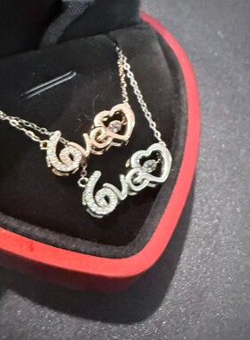 S925银Love字母心形项链字母密镶锆石女气质百搭显白