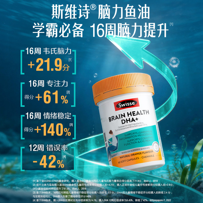 Swisse斯维诗儿童青少年深海鱼油DHA青少年EPA学生益智护眼脑