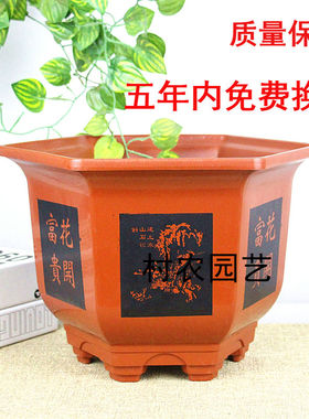 送托盘特大号塑料树脂花盆栽仿陶瓷六角加厚绿植多肉花果树盆景