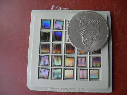 Тайваньский кремниевый чип -чип -чип -ядра Один пластинка из выставочного выставочного испытания десяти юаней показывает обучение микроскопа